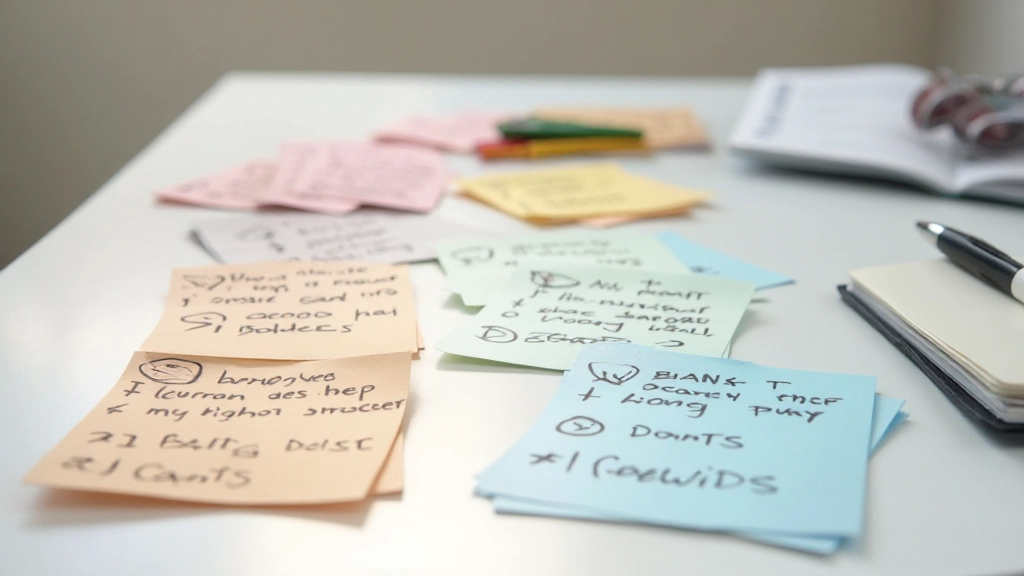 Close-up van gekleurde flashcards en handschrift op een witte achtergrond, studiemateriaal