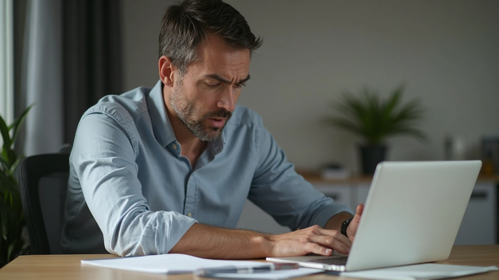 Persoon aan bureau gefrustreerd kijkend naar laptop scherm met veel open tabs en cursus platforms