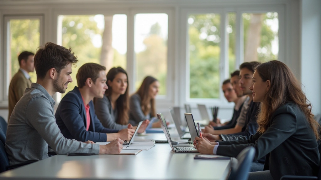 Moderne leeromgeving met studenten die samenwerken aan leerdoelen