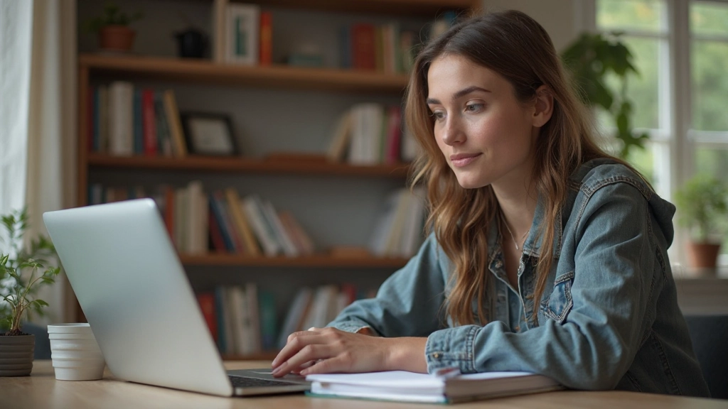 Student die aantekeningen maakt terwijl hij een online cursus volgt op laptop met notebook open